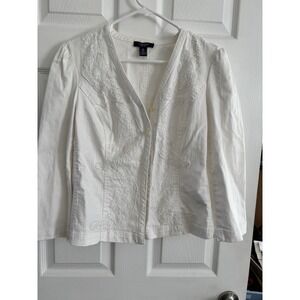 Vintage Chaps Jacket Womens L White Denim Lace Overlay 3/4 Sleeve Cottagecore